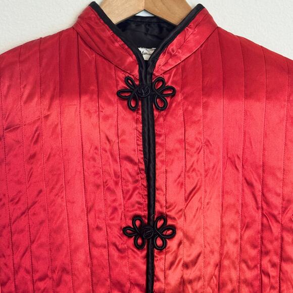 Vintage Neiman-Marcus Quilted Satin Jacket Frog Closures Mandarin Collar M Red - Picture 4 of 16